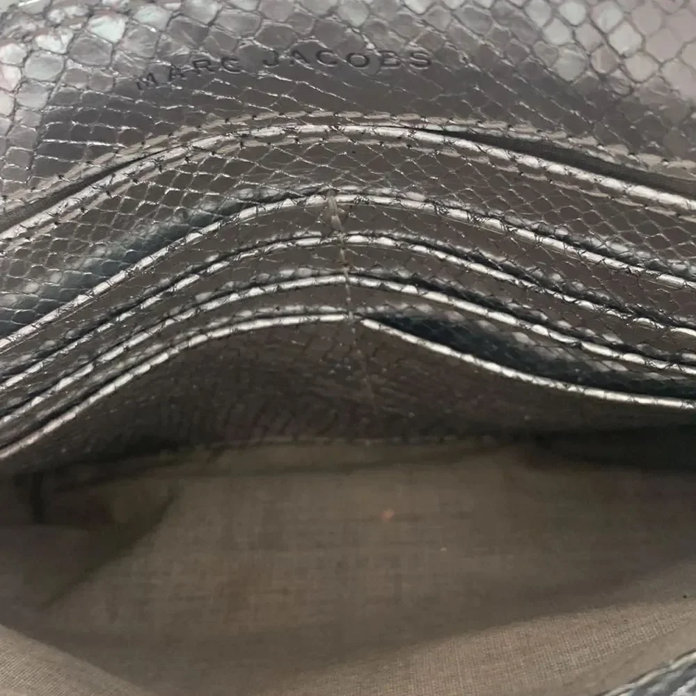 Marc Jacobs Quilted Leather Snakeskin Animal Print Embossed Studded Silver Bag